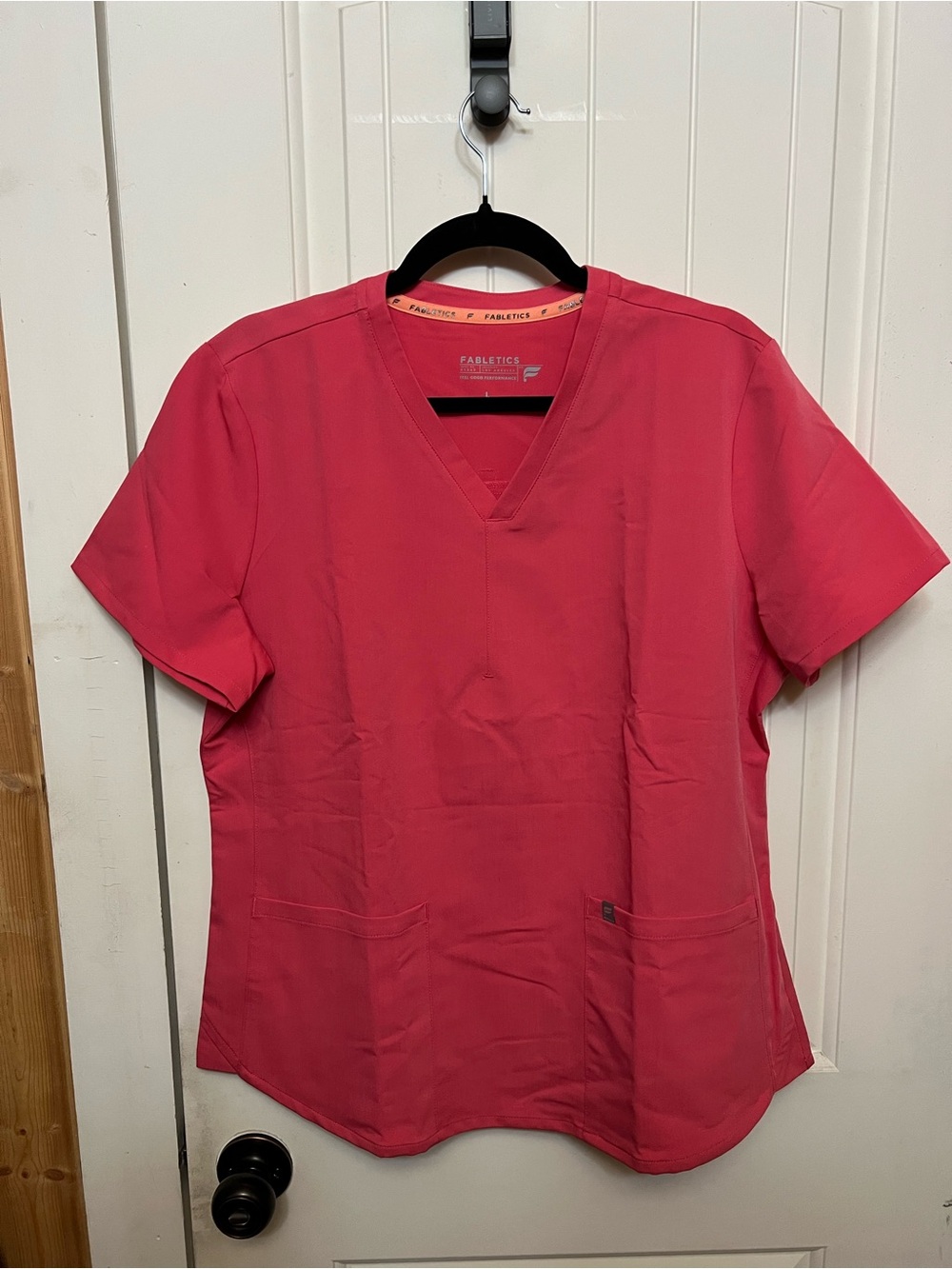 Fabletics Women's V-Neck Scrub Top in Raspberry Pink